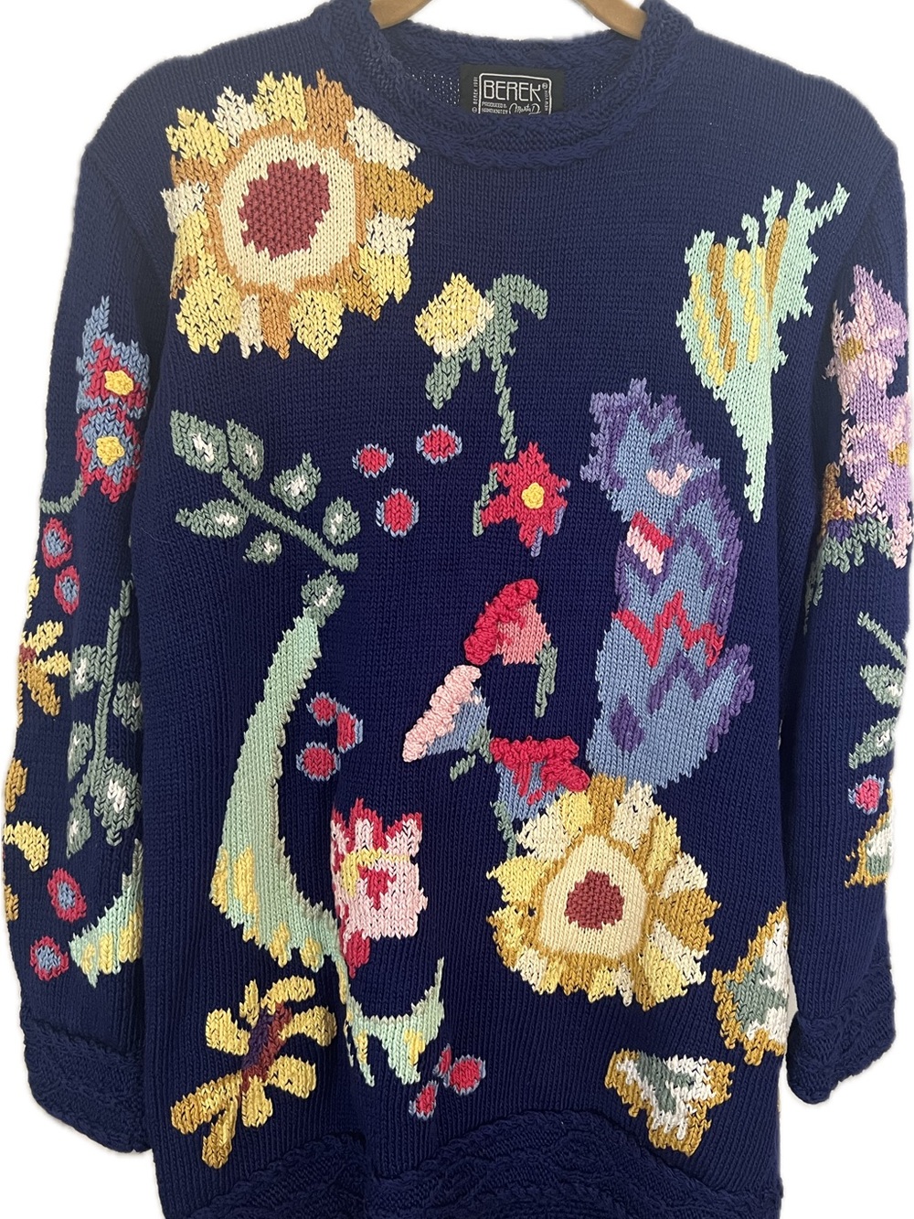 Marta D Berek Rare Vintage hand knit Embroidered Intarsia Tunic Sweater